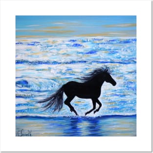 Horse Running Free by the Sea Painting Posters and Art